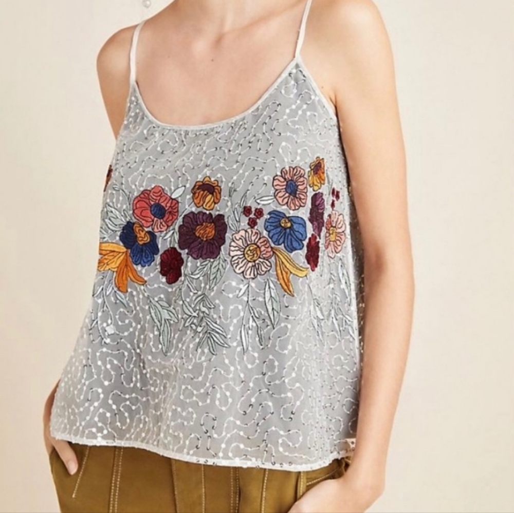 See Worn Kept Anthropologie Mischa sequined Cami tank top Size Small